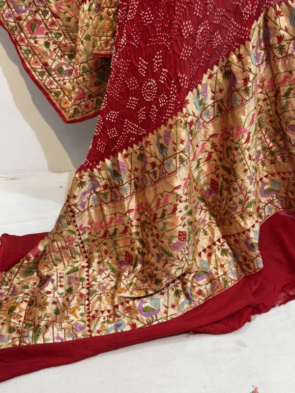 Paithani rai bandhani bandhej tasted Zari saree - Image 2