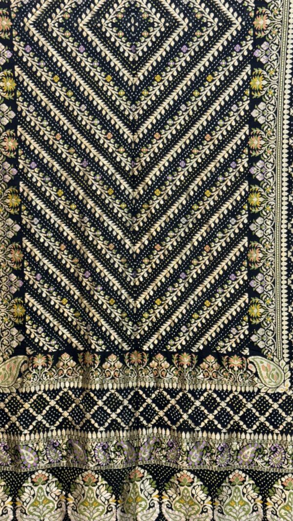 Traditional Rai Bandhej work with intricate patterns and zari detailing - Image 2